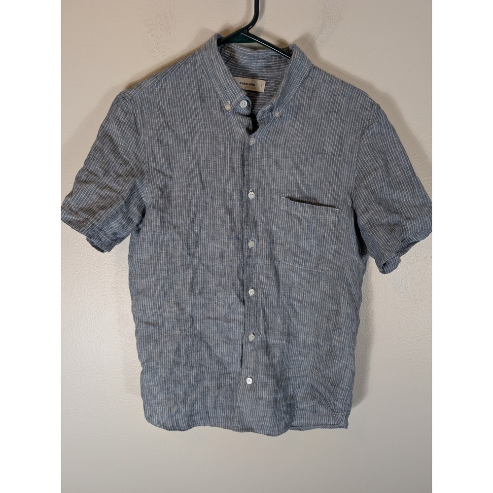 Everlane Women S Stripe 100% Linen Short Sleeve Button Shirt Oversized